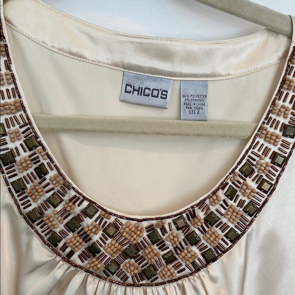 Chico’s Cream Sleeveless Top with Embellished Neckline Size 2 - Picture 2 of 7